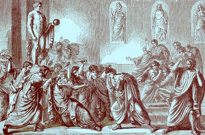 Die Ermordung von Julius Caesar, Illustration aus Die illustrierte Geschichte der Welt, veröffentlicht um 1880 (digital verbessert) von English School