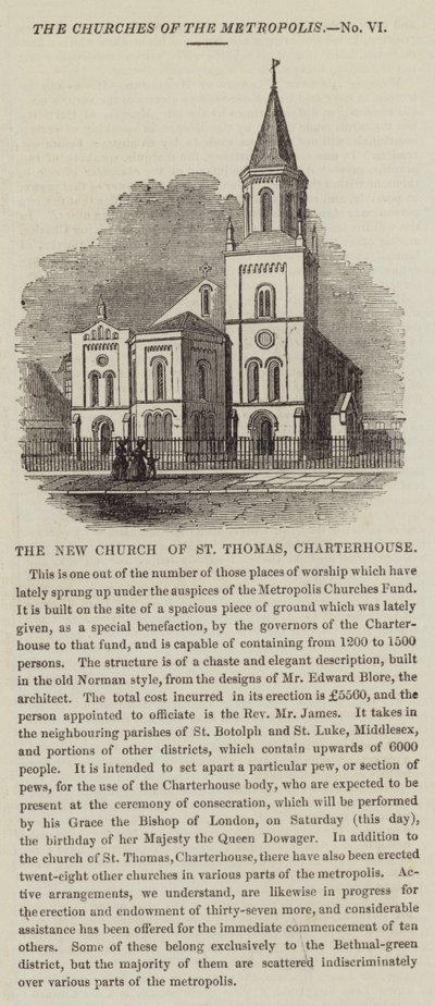 Die neue Kirche von St. Thomas, Charterhouse (Gravur) von English School