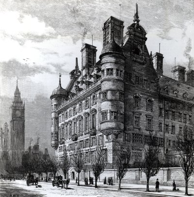 Die neuen Polizeibüros am Victoria Embankment, graviert von H.W.B., veröffentlicht in 