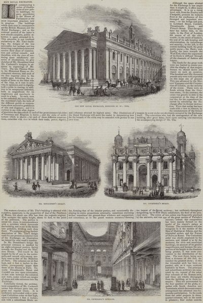 Die Neue Royal Exchange, London, mit alternativen Entwürfen (Gravur) von English School