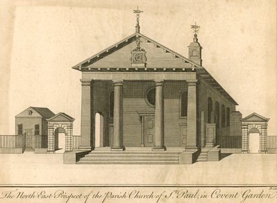 Die Nordostansicht der Pfarrkirche St. Paul in Covent Gardens, London von English School