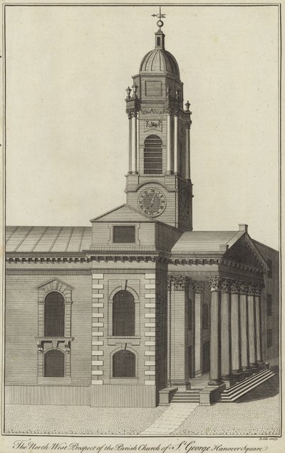 Die Nordwestansicht der Pfarrkirche St. George, Hanover Square, London von English School