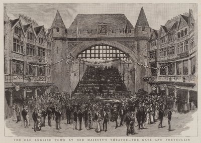 Die alte englische Stadt im Theater Ihrer Majestät, das Tor und Fallgatter von English School