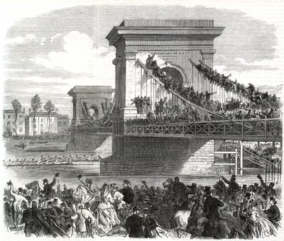 Das Oxford- und Cambridge-Bootsrennen, Szene an der Hammersmith Bridge von English School
