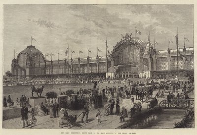 Die Pariser Ausstellung, Vorderansicht des Hauptgebäudes im Champ de Mars (Gravur) von English School