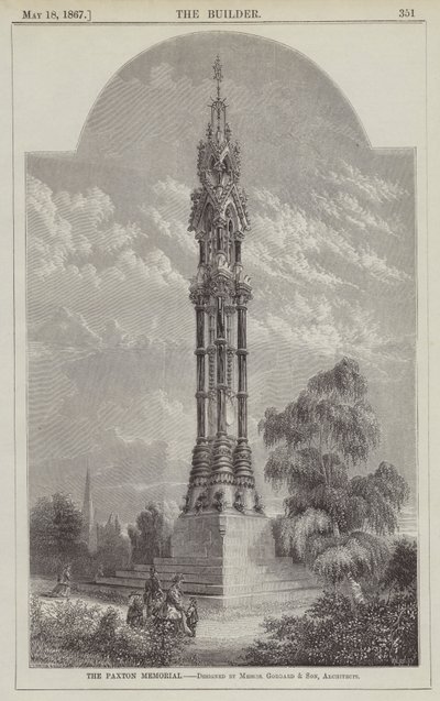 Das Paxton-Denkmal, entworfen von Messrs Goddard und Sohn, Architekten (Gravur) von English School