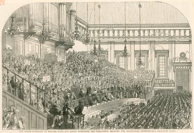 Der Friedenskongress in Exeter Hall, Sir David Brewster, der Präsident, hält die Eröffnungsrede von English School