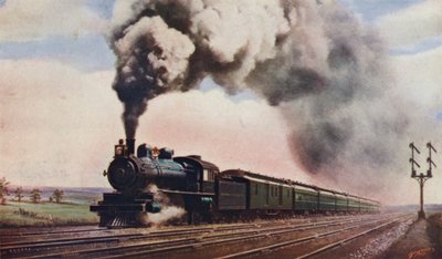 The Pennsylvania Limited bei voller Geschwindigkeit, Pennsylvania Railroad, USA von English School