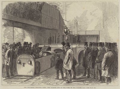 Die pneumatische Rohrpost, das Holborn-Ende des Rohrs am Eröffnungstag (Stich) von English School