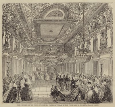 Die Polonaise durch den Prinzen und die Prinzessin Friedrich-Wilhelm im Weißen Saal des Königspalastes, Berlin von English School