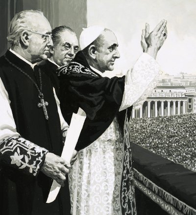 Der Papst, der den Menschenmengen zuwinkt von English School
