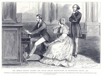 Der Prinzgemahl spielt Orgel vor Mendelssohn im Buckingham Palace, 1842 von English School