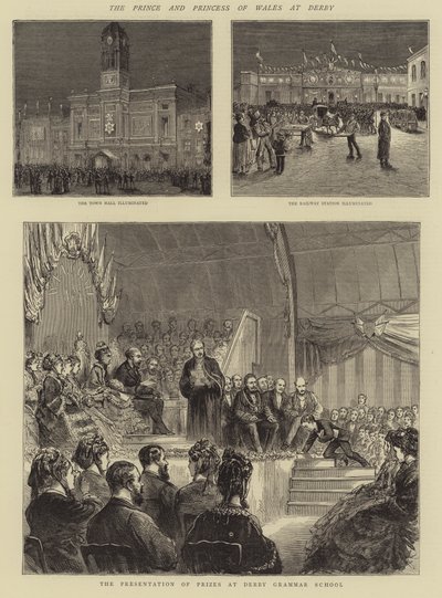 Der Prinz und die Prinzessin von Wales in Derby (Stich) von English School