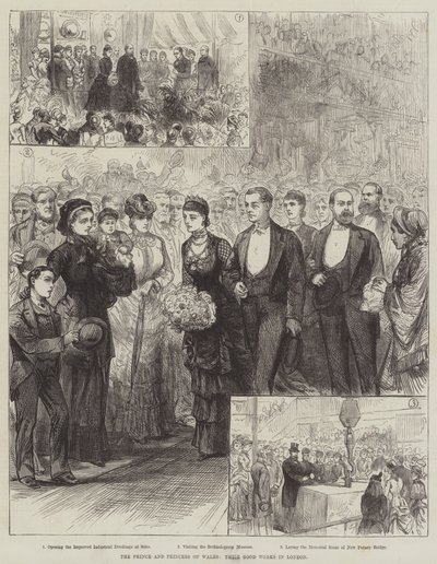 Der Prinz und die Prinzessin von Wales, ihre guten Werke in London (Gravur) von English School