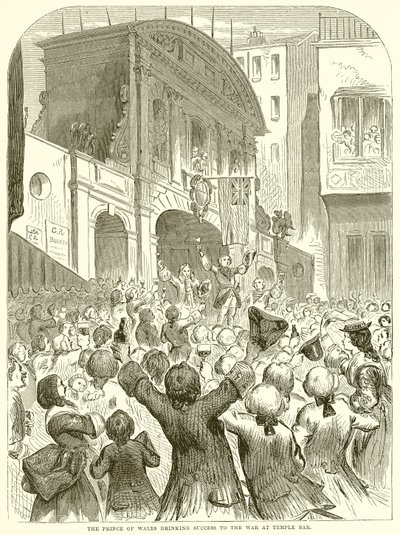 Der Prinz von Wales trinkt auf den Erfolg des Krieges am Temple Bar von English School