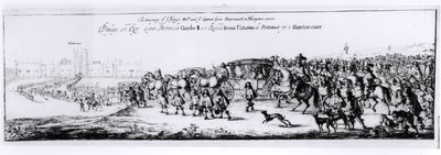 Die Prozession von Karl II. (1630-85) und seiner neuen Königin, Katharina von Braganza (1638-1705) von Portsmouth nach Hampton Court, 1662 von English School