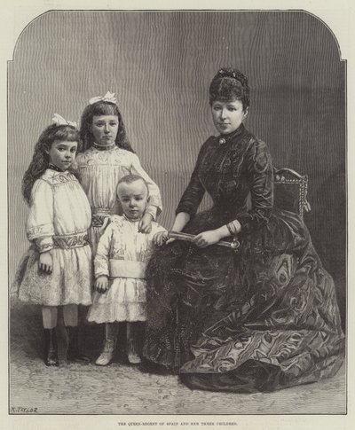 Die Regentin von Spanien und ihre drei Kinder (Stich) von English School