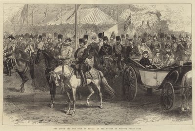 Die Königin und der Schah von Persien bei der Parade im Windsor Great Park von English School
