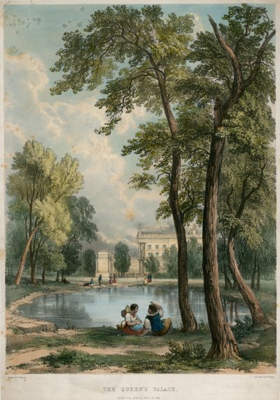 Der Palast der Königin, vom Green Park im Jahr 1836 von English School