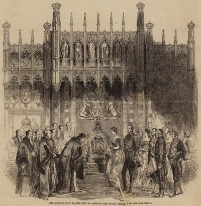 Der Besuch der Königin in der City of London, der königliche Thron in der Guildhall von English School