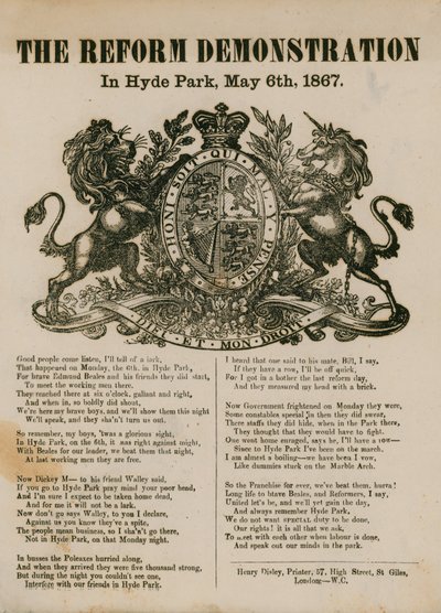 Die Reformdemonstration im Hyde Park, 6. Mai 1867 von English School