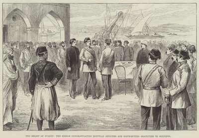 Die Entlastung von Suakin, der Sirdar gratuliert ägyptischen Offizieren und verteilt Gratifikationen an Soldaten von English School