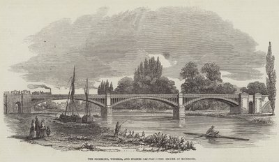 Die Richmond, Windsor und Staines Eisenbahnbrücke in Richmond (Gravur) von English School