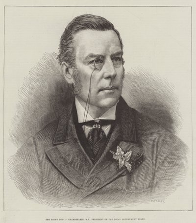 Der ehrenwerte J Chamberlain, MP, Präsident des Gemeindeverwaltungsamtes (Stich) von English School