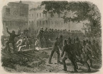 Der Aufruhr im Hyde Park: Der Mob reißt die Zäune in der Park Lane nieder von English School