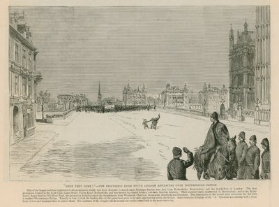 Der Aufruhr am Trafalgar Square: Hier kommen sie - die Prozession aus Süd-London überquert die Westminster Bridge von English School