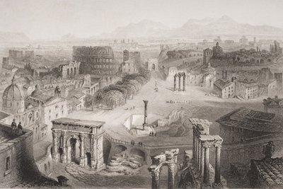 Das Forum Romanum vom Kapitolshügel, Rom, graviert von A. Willmore von English School