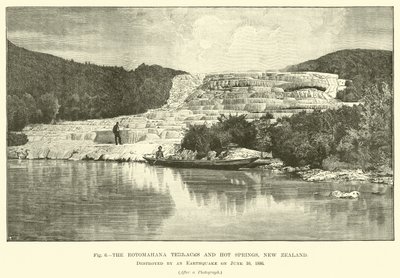 Die Rotomahana-Terrassen und heißen Quellen, Neuseeland, zerstört durch ein Erdbeben am 10. Juni 1886 von English School