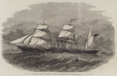 Die Schraubendampfschiff "Indian", Ankunft des ersten Detachments des 100. Regiments in der Mersey von English School