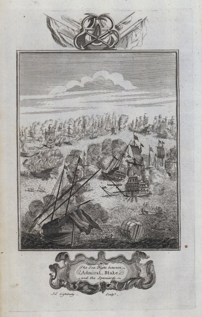 Die Seeschlacht zwischen Admiral Blake und den Spaniern (Gravur) von English School