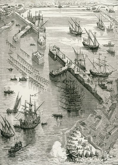 Die Belagerung von Rochelle, aus Die Geschichte Frankreichs, von Emile de Bonnechose, veröffentlicht von Ward, Lock und Co, London von English School