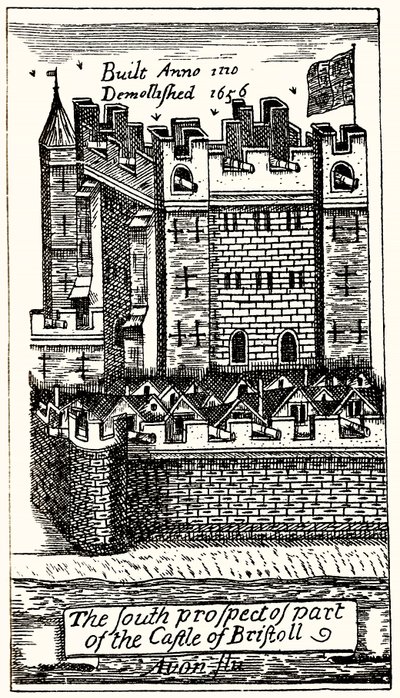 Die Südansicht eines Teils der Burg von Bristol von English School