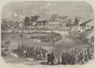 Das Frühlingstreffen in Yokohama, Rennen japanischer Offiziere, der Start (Gravur) von English School