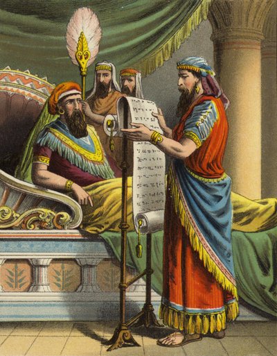 Die Geschichte von Königin Esther: König Ahasverus hört von Mordechai im Buch der Aufzeichnungen von English School