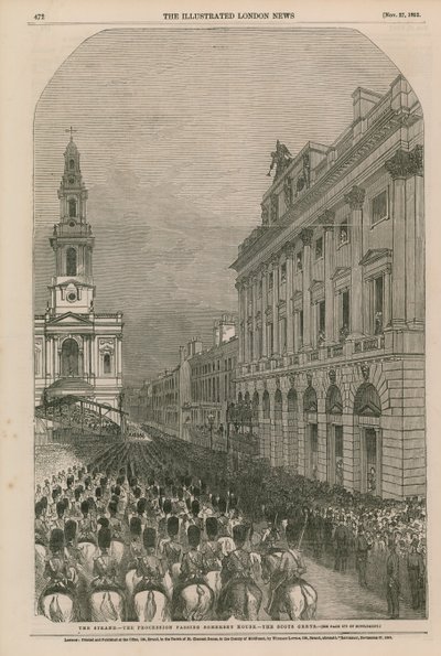 Der Strand - die Prozession passiert Somerset House - die Scots Greys von English School