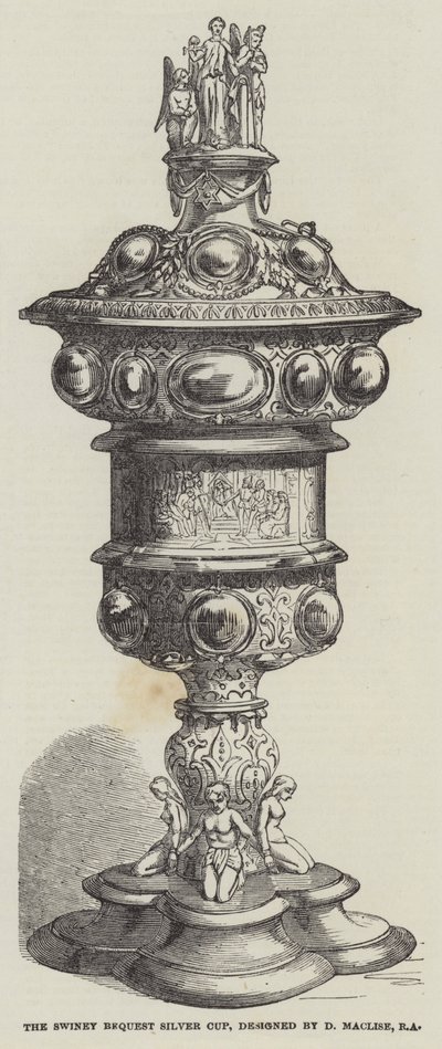 Der Swiney-Bequest-Silberpokal, entworfen von D. Maclise, RA (Stich) von English School