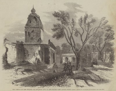 Der Tempel von Ram Swamee, ein vorgeschobener Posten des britischen Lagers vor Delhi (Stich) von English School