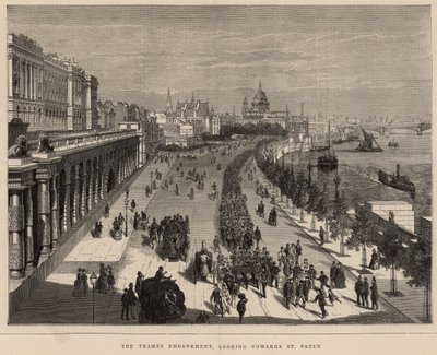Die Themse-Uferpromenade, Blick auf St. Pauls von English School