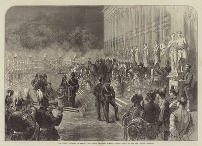 Die drei Kaiser in Berlin, der Abendgartenempfang der Kronprinzessin im Neuen Palais, Potsdam (Gravur) von English School