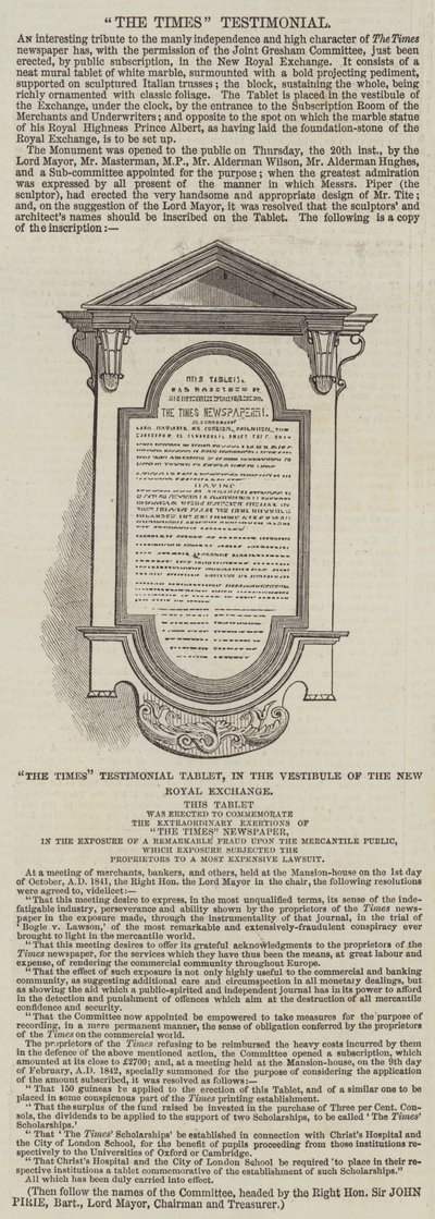 Das Times-Denkmal (Gravur) von English School