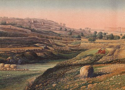 Das Tal und der Untere Teich von Gihon, Jerusalem (Farblithographie) von English School