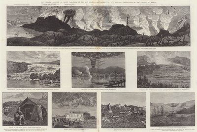 Der Vulkanausbruch des Mount Tarawera im Thermalquellengebiet von Neuseeland, Zerstörung des Dorfes Wairoa von English School