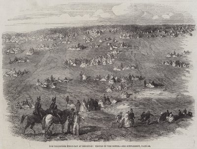 Der Freiwilligen-Feldtag in Brighton, Menschen auf den Downs von English School
