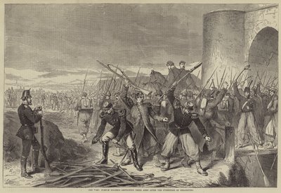 Der Krieg, französische Soldaten zerstören ihre Waffen nach der Kapitulation von Straßburg (Stich) von English School