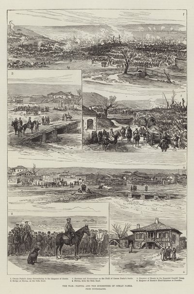 Der Krieg, Plewna und die Kapitulation von Osman Pascha (Gravur) von English School