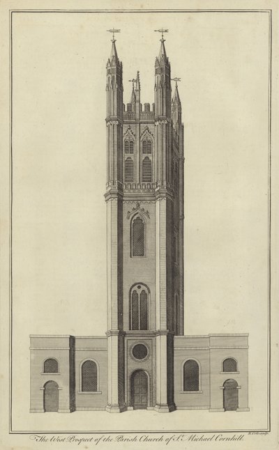 Die Westansicht der Pfarrkirche St. Michael, Cornhill, London von English School